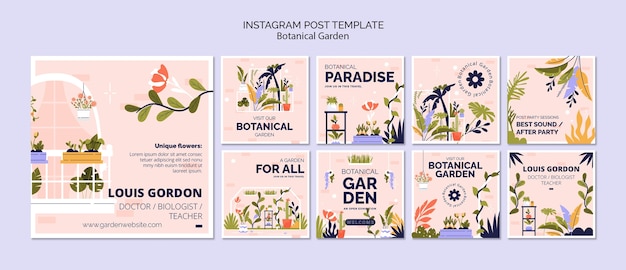 Бесплатный PSD Плоский дизайн ботанического сада в instagram посты