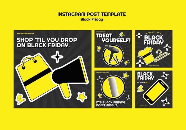 Плоский дизайн черная пятница распродажа посты в instagram