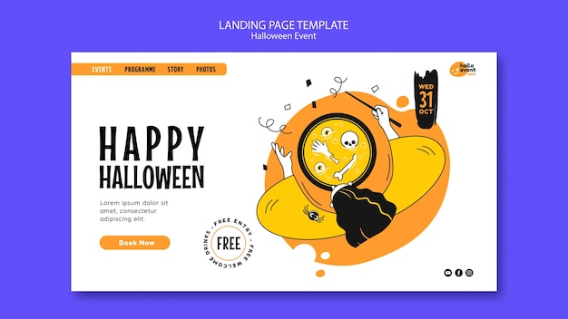 Бесплатный PSD Целевая страница празднования хэллоуина в плоском дизайне