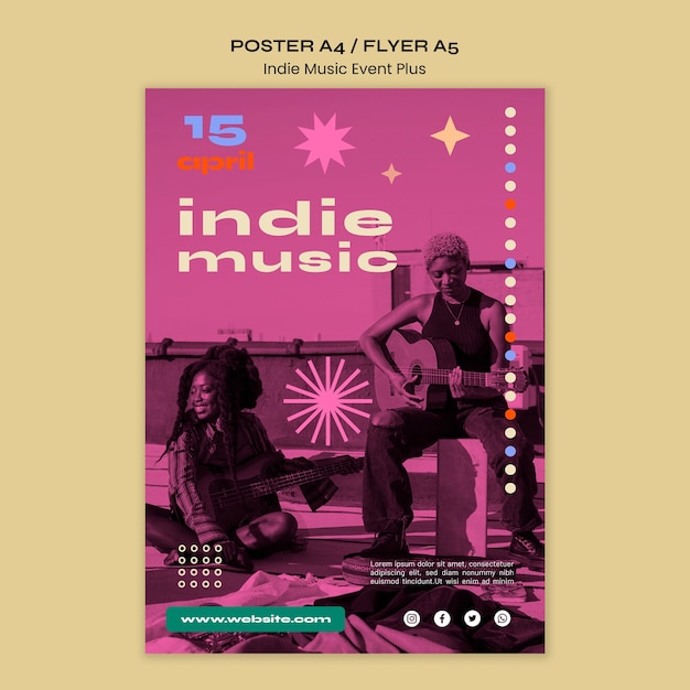 Free PSD flat design indie music poster template