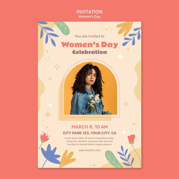 Free PSD flat design women's day invitation template