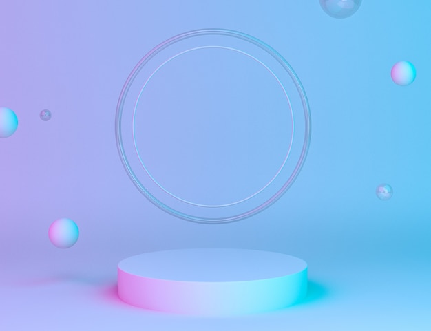 Бесплатный PSD Голографическая трехмерная геометрическая сцена для размещения продукта с фоном колец и редактируемым цветом