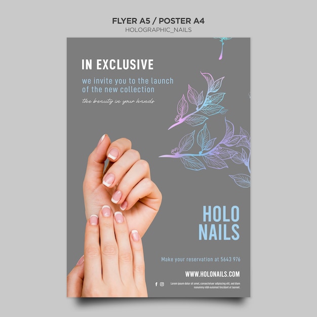Free PSD holographic nails poster template