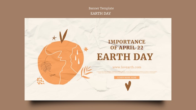 PSD gratuito banner orizzontale per la giornata della terra con texture di carta rugosa ed elementi disegnati a mano