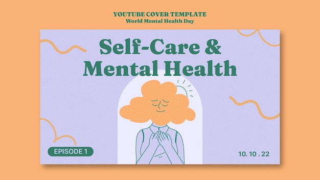 Бесплатный PSD Нарисованная рукой обложка youtube всемирного дня психического здоровья
