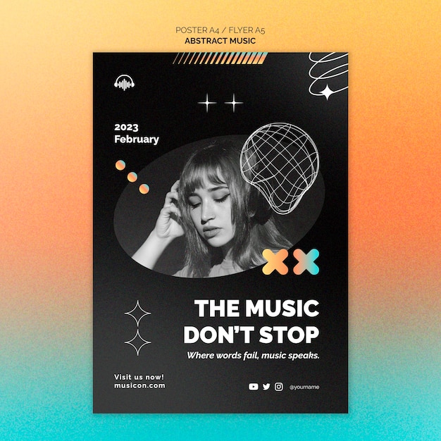 Бесплатный PSD Ручной обращается абстрактный музыкальный плакат