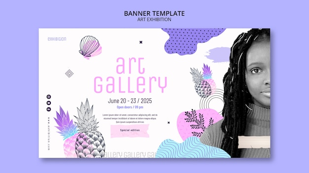 Free PSD hand drawn art exhibition banner template