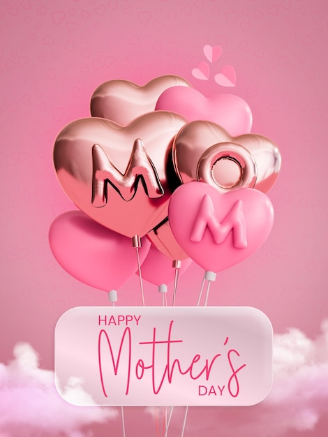 Free PSD happy mothers day with love balloon 3d post story template