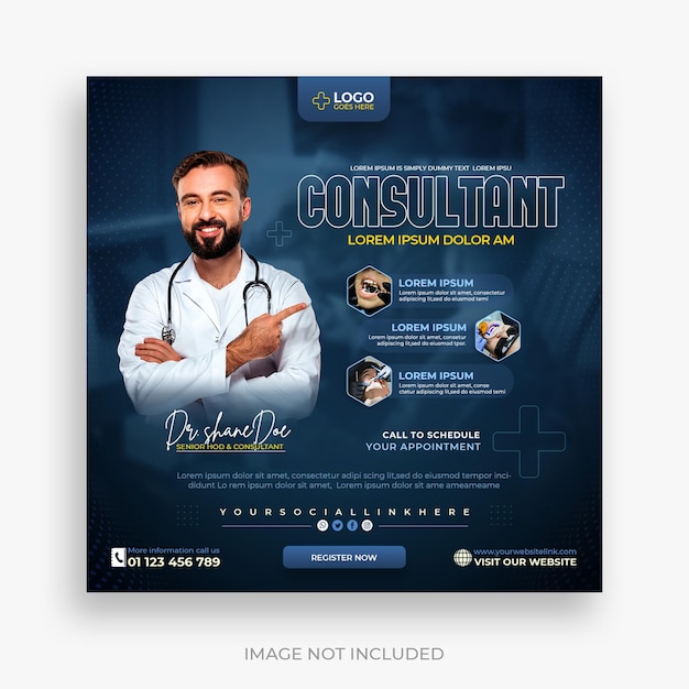 Free PSD healthcare consultant banner or square flyer for social media post template