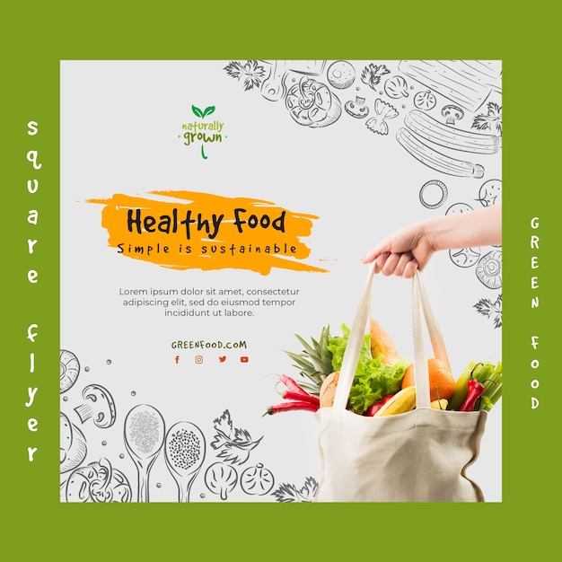 Free PSD healthy food square flyer with picture
