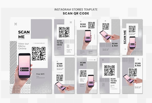 Free PSD instagram stories collection for qr code scanning with smartphone