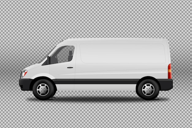 Free PSD isolated white van over transparent surface