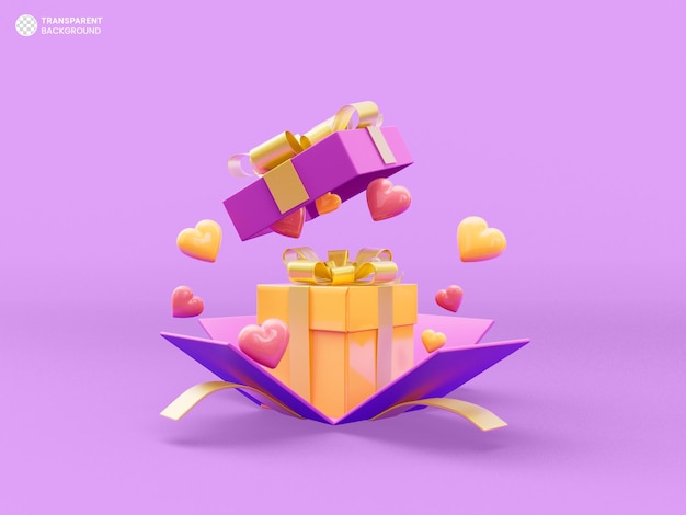 Бесплатный PSD Значок подарка открытой подарочной коробки 3d визуализация иллюстрации