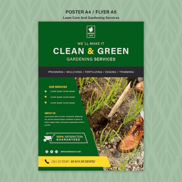 Free PSD lawn care concept poster template