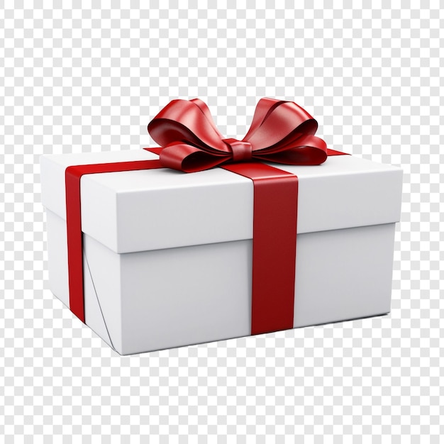 Бесплатный PSD Большая прямоугольная белая подарочная коробка с красной лентой, изолированной на прозрачном фоне