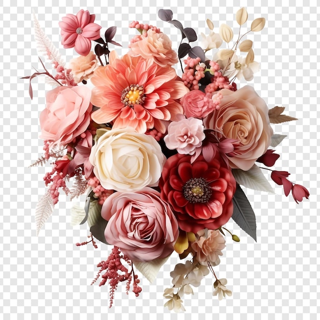 무료 PSD 투명 한 배경 에 분리 된 다양한 아름다운 꽃 을 특징 으로 하는 고급스러운 결혼식 꽃다발