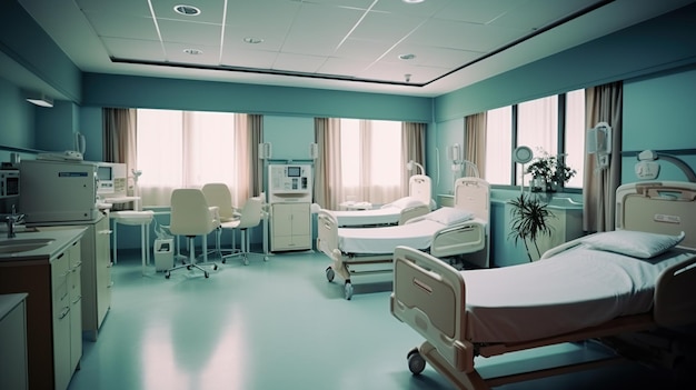 Free PSD maternity room in hospital and empty cribs generative ai