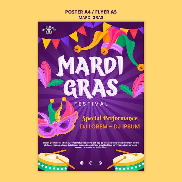 Free PSD mardi gras celebration  poster  template