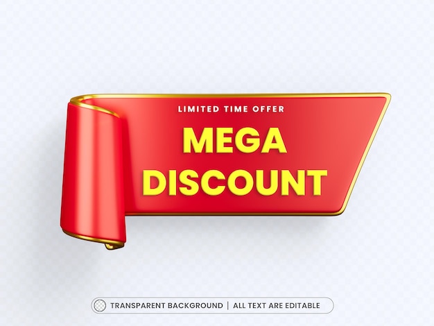 Free PSD mega discount red tag with editable text