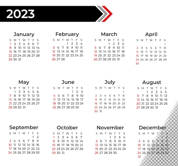 Free PSD minimal black and white calendar 2023