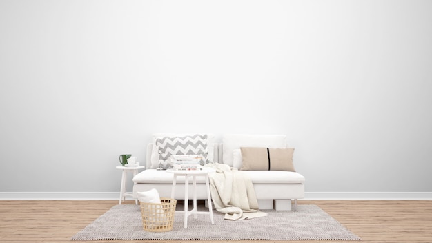 Бесплатный PSD Минимальная гостиная с белым диваном и ковром, идеи дизайна интерьера
