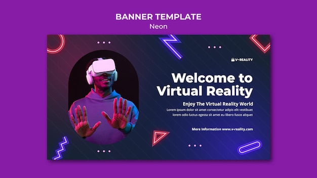 Бесплатный PSD Неоновые очки виртуальной реальности горизонтальный баннер
