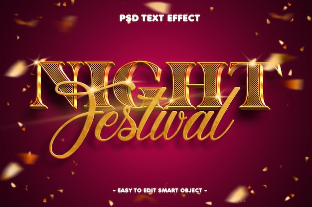 Бесплатный PSD Ночной фестиваль 3d редактируемый текстовый эффект