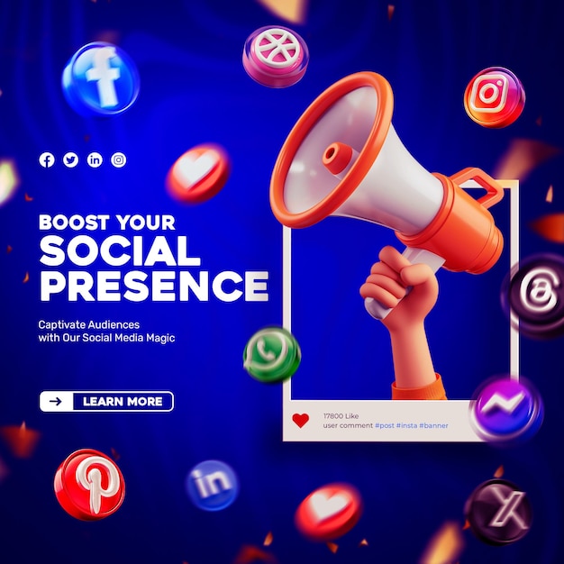 Бесплатный PSD Социальные сети instagram цифровая маркетинговая концепция 3d рендеринга шаблона поста