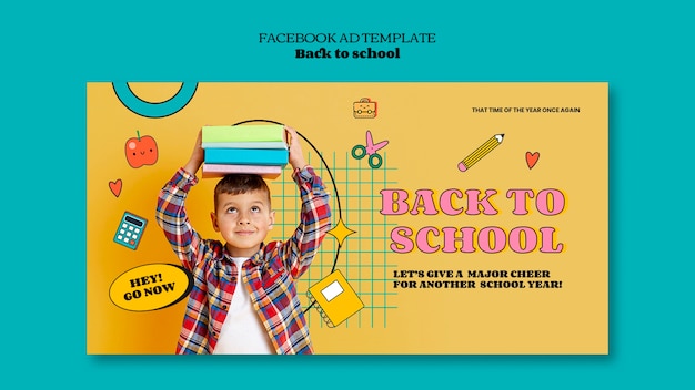 Бесплатный PSD Рекламный шаблон в социальных сетях для возвращения в школу с рисованными элементами