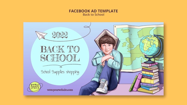 Бесплатный PSD Рекламный шаблон в социальных сетях для возвращения в школу с рисованными элементами