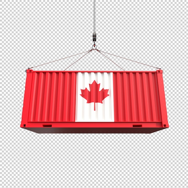 Free PSD shipping container with canada flag on transparent background