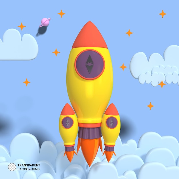 Free PSD spaceship rocket icon isolated 3d render illustration
