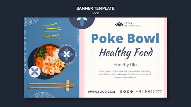 Poke bowl meal banner design template
