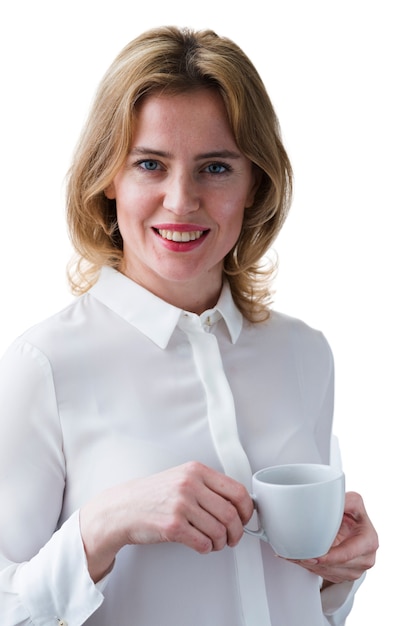 Бесплатный PSD Портрет женщины с чашкой кофе
