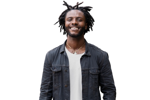 Free PSD portrait of young man with afro dreadlocks hairstyle