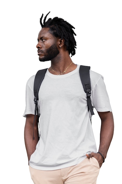 Free PSD portrait of young man with afro dreadlocks hairstyle