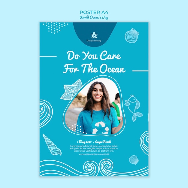 PSD gratuito modello del manifesto con il tema della giornata mondiale dell'oceano