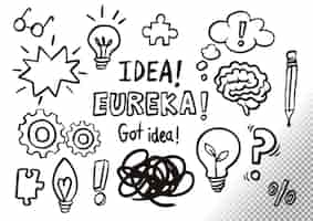 Free PSD pack of hadrawn doodles about ideas thinking and knowledge