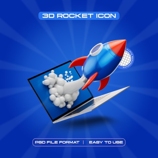 Free PSD rocket icon isolated 3d render illustration