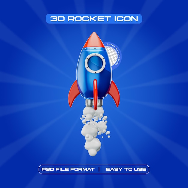 Free PSD rocket icon isolated 3d render illustration