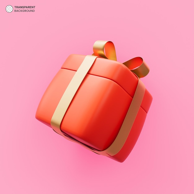 Бесплатный PSD Красная подарочная коробка со значком золотой ленты 3d визуализация иллюстрации