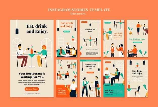 Ресторан instagram рассказы красочный шаблон