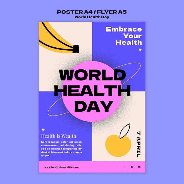 Бесплатный PSD Плакат формата а4 / шаблон флаера формата а5 всемирного дня здоровья