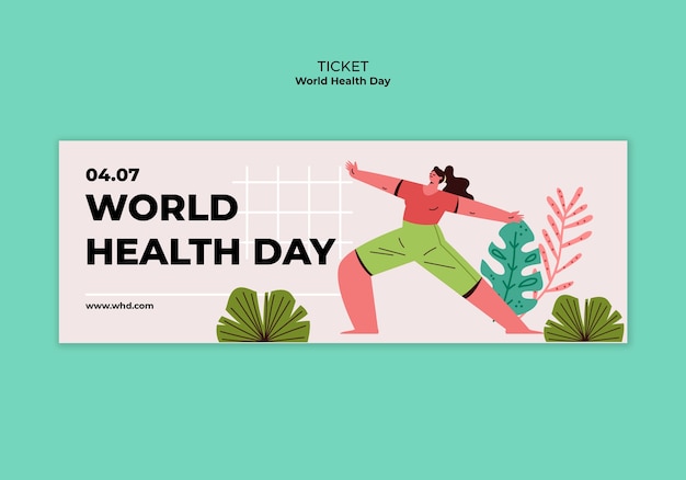 Бесплатный PSD Шаблон билета на празднование всемирного дня здоровья