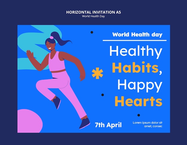 Бесплатный PSD Шаблон приглашения на празднование всемирного дня здоровья