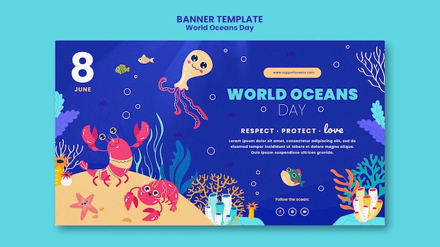 PSD gratuito modello dell'insegna di giornata mondiale dell'oceano