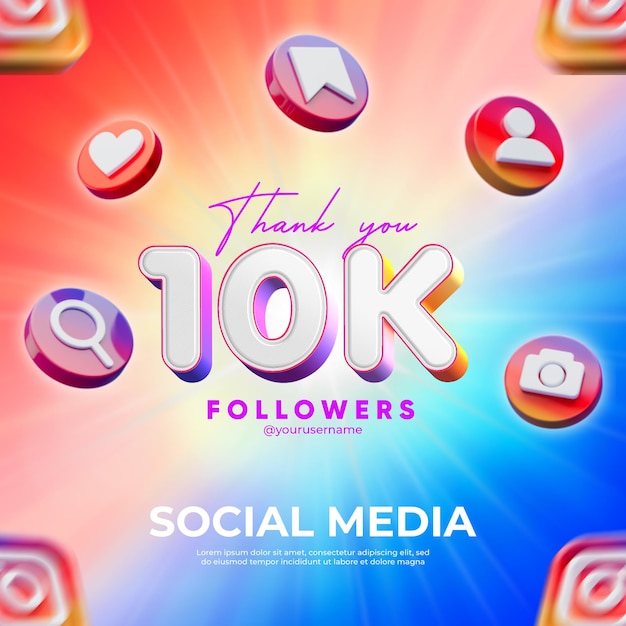 Free PSD thank you on 10k social media banner for friends and followers for instagram