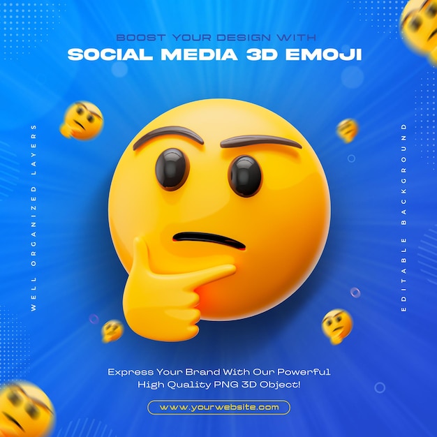 Free PSD thinking face emoji icon isolated 3d render illustration