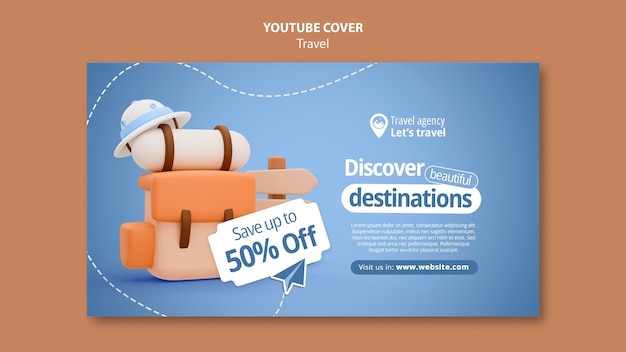 Бесплатный PSD Шаблон обложки youtube для путешествий