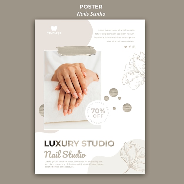 Free PSD vertical poster template for nail salon